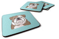Checkerboard Blue English Bulldog  Foam Coasters Set of 4 Cup Coasters for Indoor Outdoor, Tabletop Protection, Anti Slip, Mouse pad Material