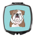 Checkerboard Blue English Bulldog  Compact Mirror Decorative Travel Makeup Mirror for Women Girls Gifts Pocket Makeup Mirror Folding Handheld