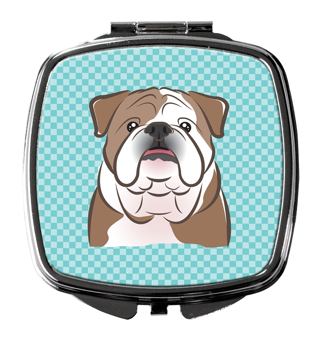 Checkerboard Blue English Bulldog  Compact Mirror Decorative Travel Makeup Mirror for Women Girls Gifts Pocket Makeup Mirror Folding Handheld