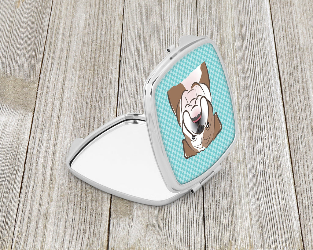 Checkerboard Blue English Bulldog  Compact Mirror Decorative Travel Makeup Mirror for Women Girls Gifts Pocket Makeup Mirror Folding Handheld