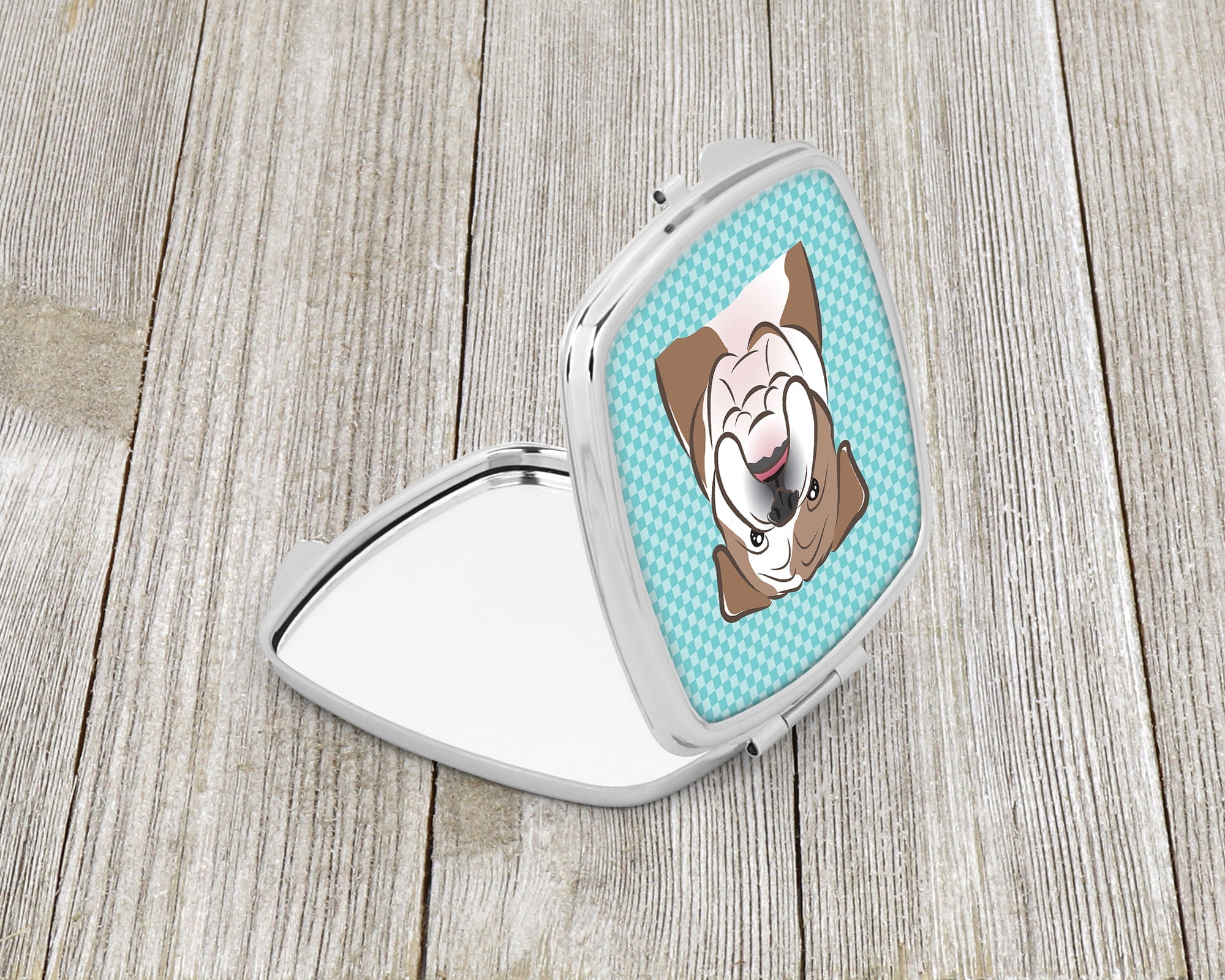 Checkerboard Blue English Bulldog  Compact Mirror Decorative Travel Makeup Mirror for Women Girls Gifts Pocket Makeup Mirror Folding Handheld