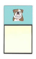 Checkerboard Blue English Bulldog  Watercolor Sticky Note Holder Refillable Dispenser Desk Accessory 3x3 Pad Gift