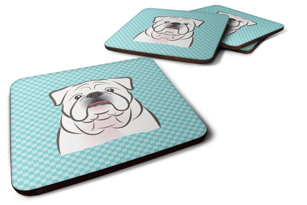 Checkerboard Blue White English Bulldog  Foam Coasters Set of 4 Cup Coasters for Indoor Outdoor, Tabletop Protection, Anti Slip, Mouse pad Material