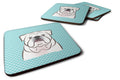 Checkerboard Blue White English Bulldog  Foam Coasters Set of 4 Cup Coasters for Indoor Outdoor, Tabletop Protection, Anti Slip, Mouse pad Material