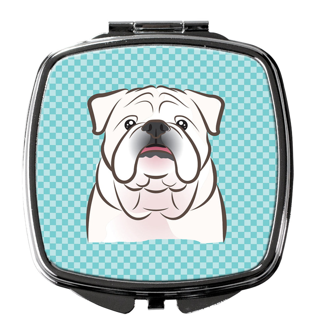 Checkerboard Blue White English Bulldog  Compact Mirror Decorative Travel Makeup Mirror for Women Girls Gifts Pocket Makeup Mirror Folding Handheld