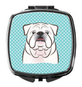 Checkerboard Blue White English Bulldog  Compact Mirror Decorative Travel Makeup Mirror for Women Girls Gifts Pocket Makeup Mirror Folding Handheld