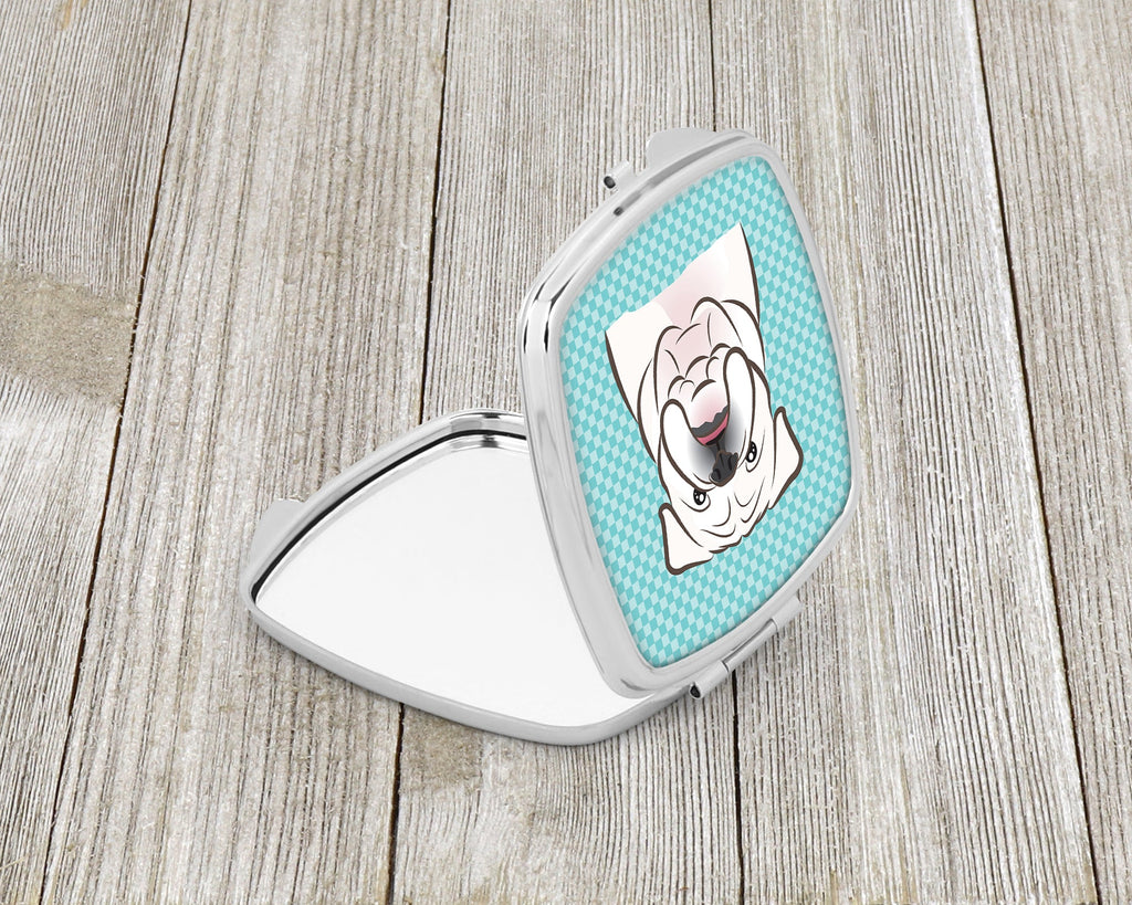 Checkerboard Blue White English Bulldog  Compact Mirror Decorative Travel Makeup Mirror for Women Girls Gifts Pocket Makeup Mirror Folding Handheld