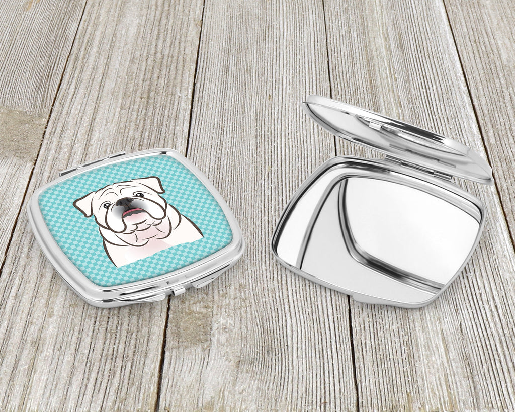 Checkerboard Blue White English Bulldog  Compact Mirror Decorative Travel Makeup Mirror for Women Girls Gifts Pocket Makeup Mirror Folding Handheld