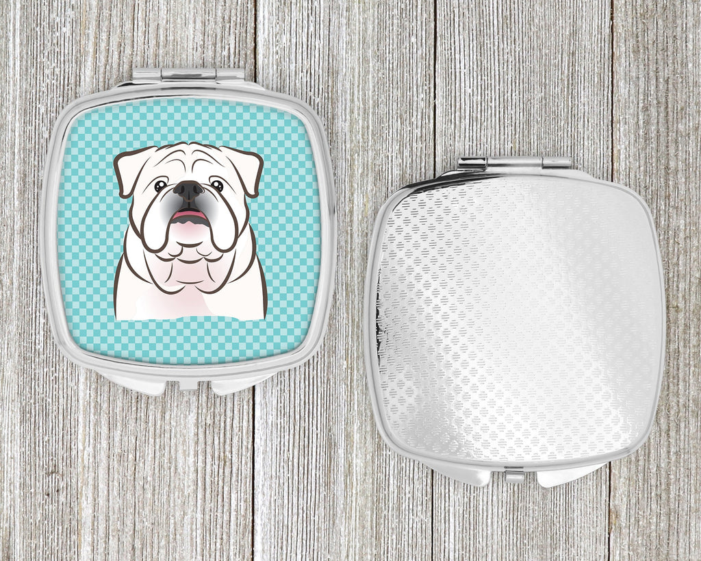Checkerboard Blue White English Bulldog  Compact Mirror Decorative Travel Makeup Mirror for Women Girls Gifts Pocket Makeup Mirror Folding Handheld