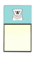 Checkerboard Blue White English Bulldog  Watercolor Sticky Note Holder Refillable Dispenser Desk Accessory 3x3 Pad Gift