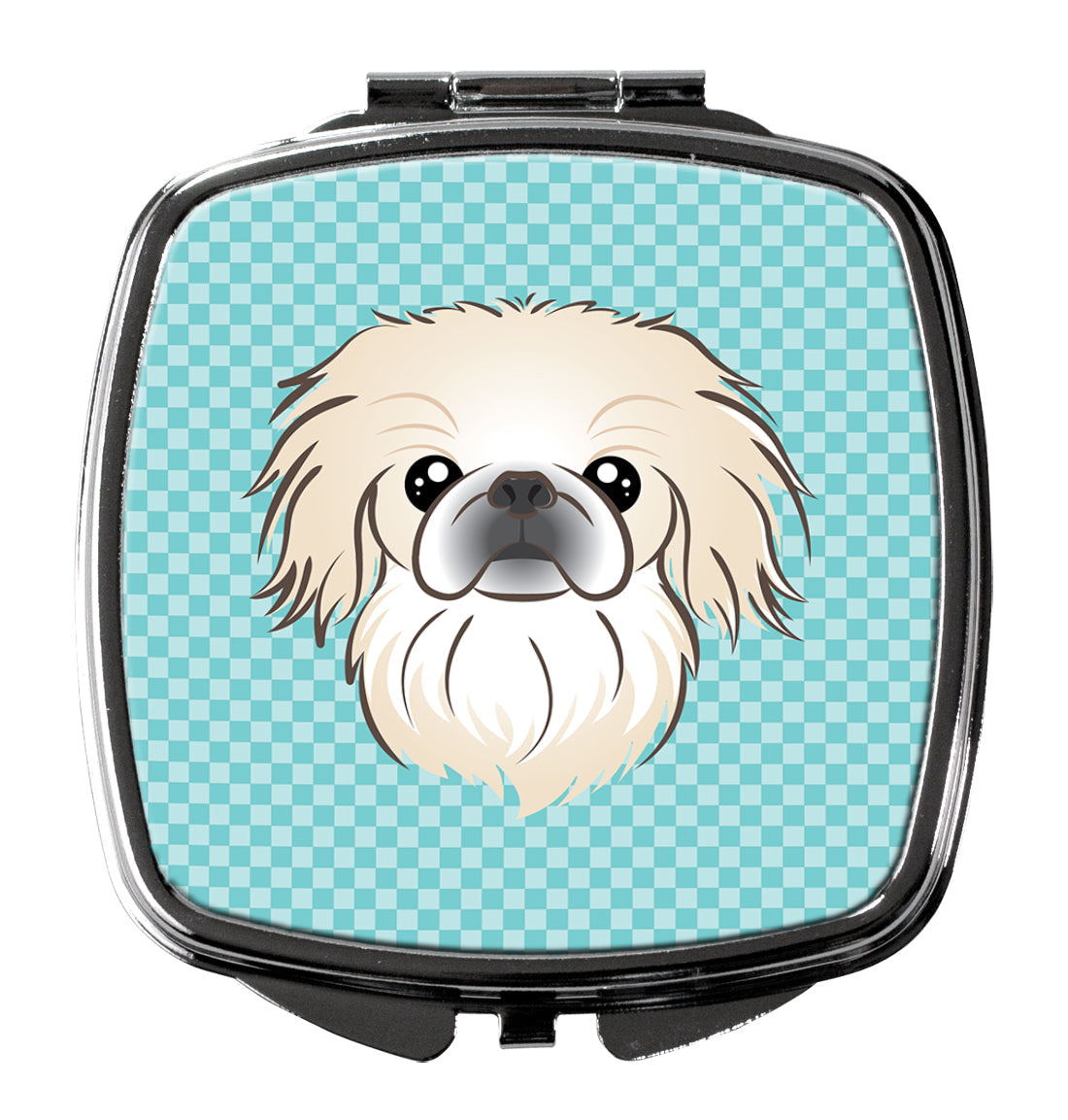Checkerboard Blue Pekingese Compact Mirror Decorative Travel Makeup Mirror for Women Girls Gifts Pocket Makeup Mirror Folding Handheld