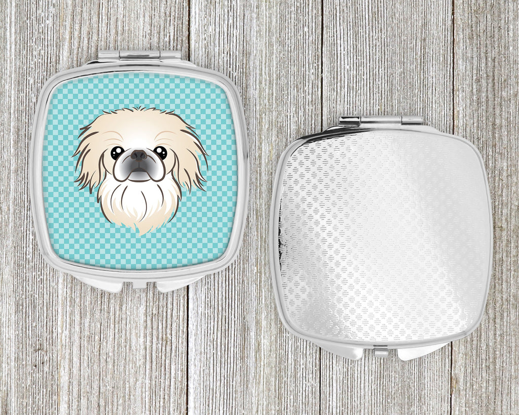 Checkerboard Blue Pekingese Compact Mirror Decorative Travel Makeup Mirror for Women Girls Gifts Pocket Makeup Mirror Folding Handheld