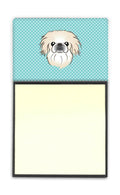 Checkerboard Blue Pekingese Watercolor Sticky Note Holder Refillable Dispenser Desk Accessory 3x3 Pad Gift