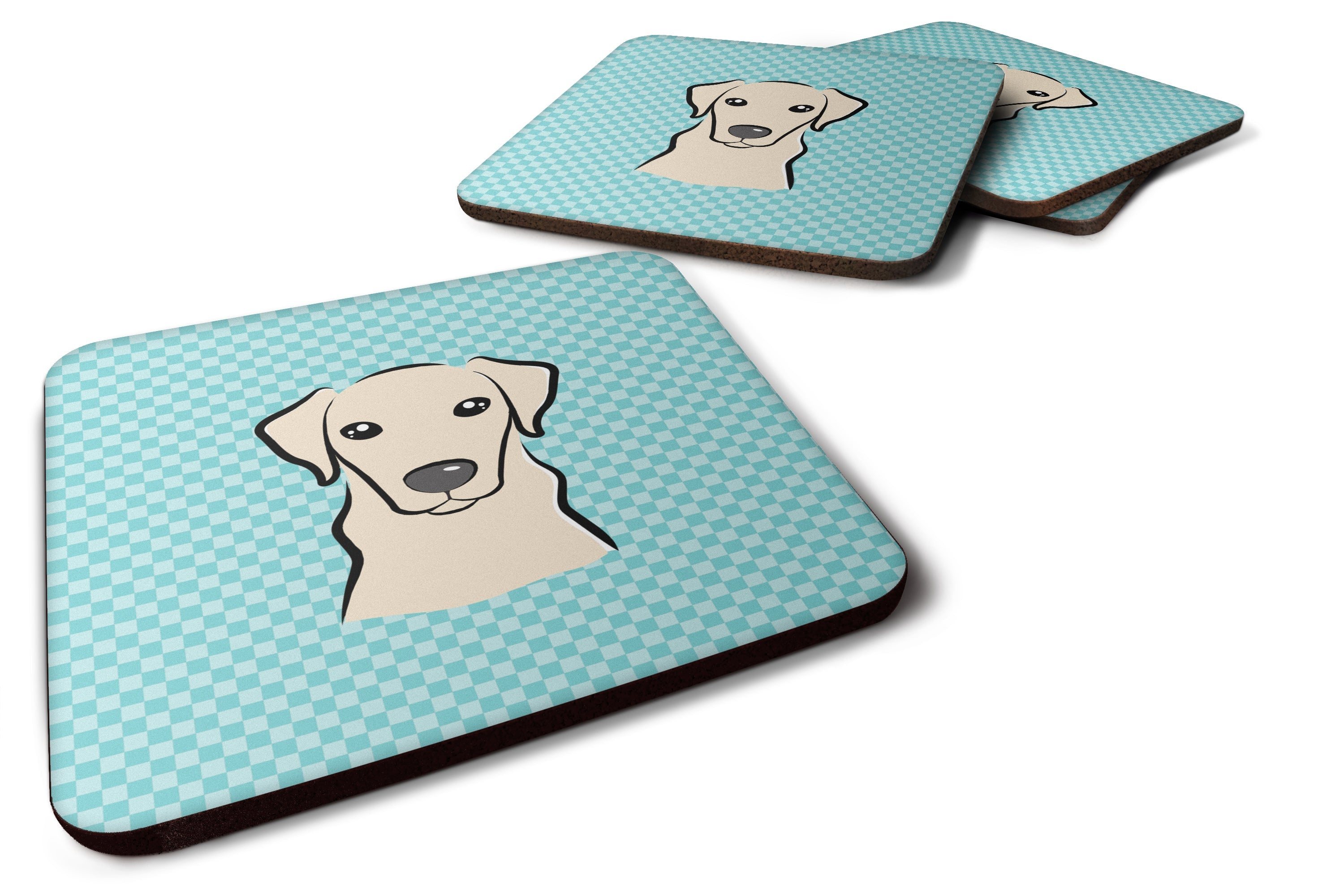 Checkerboard Blue Yellow Labrador Foam Coasters Set of 4 Cup Coasters for Indoor Outdoor, Tabletop Protection, Anti Slip, Mouse pad Material