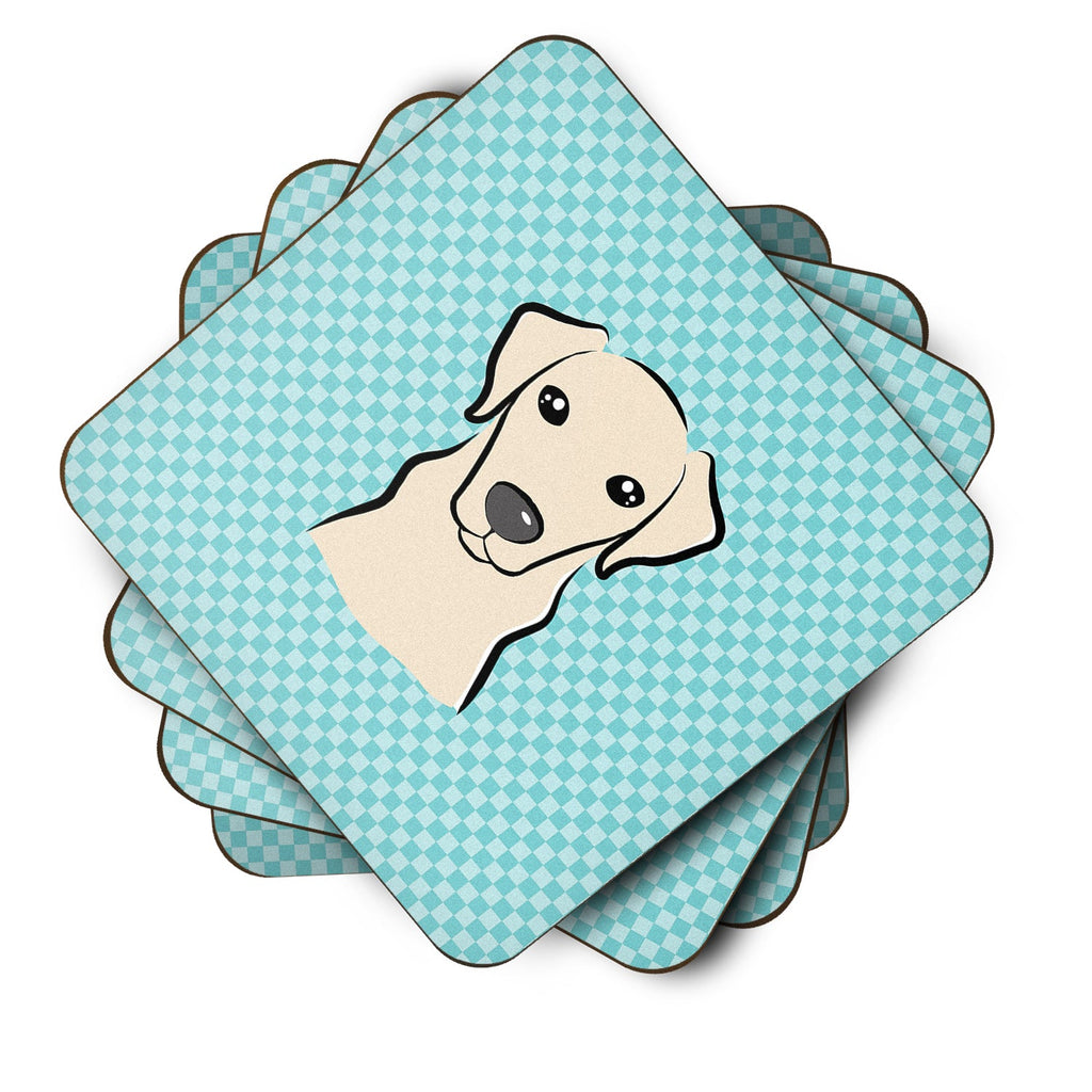 Checkerboard Blue Yellow Labrador Foam Coasters Set of 4 Cup Coasters for Indoor Outdoor, Tabletop Protection, Anti Slip, Mouse pad Material