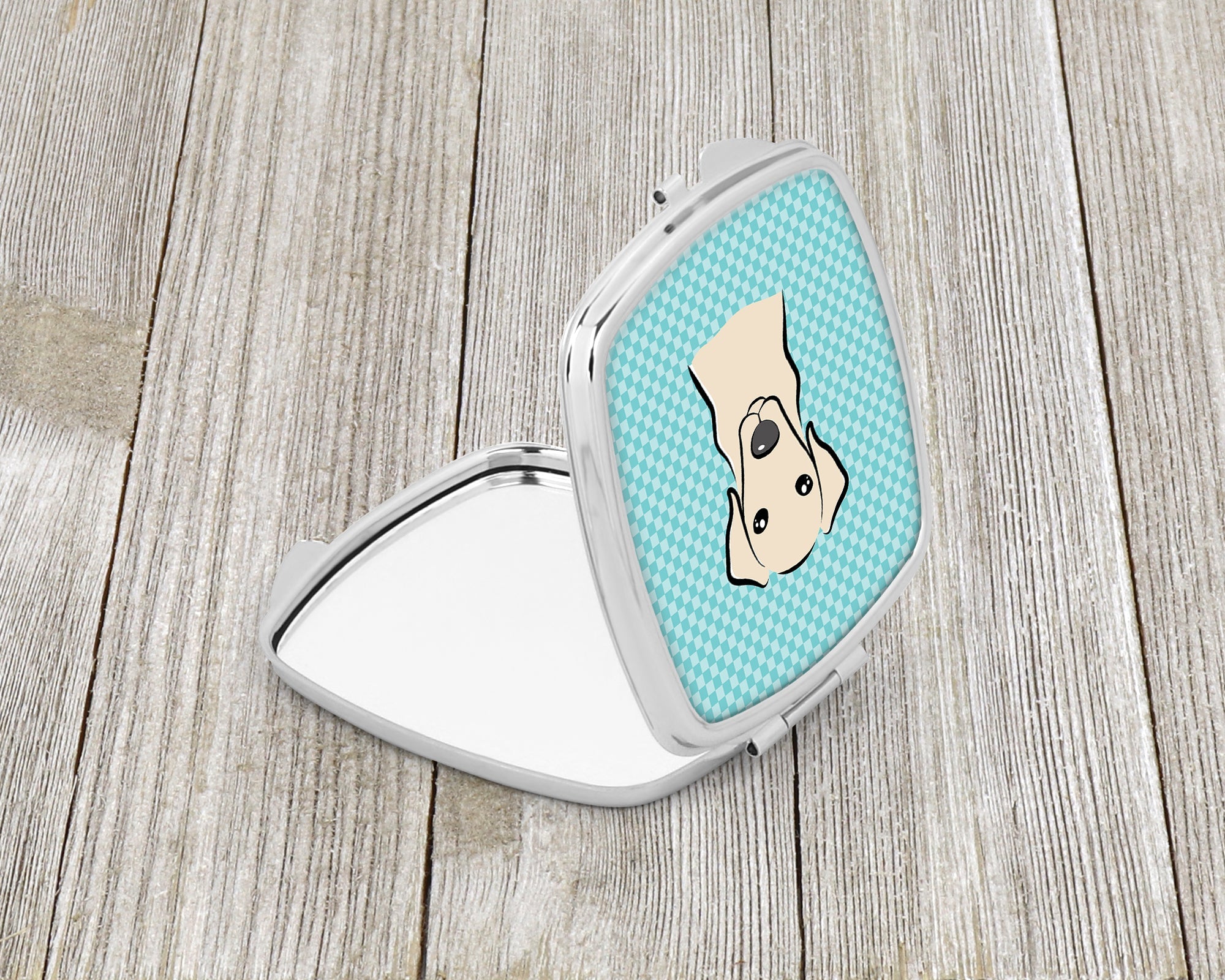 Checkerboard Blue Yellow Labrador Compact Mirror Decorative Travel Makeup Mirror for Women Girls Gifts Pocket Makeup Mirror Folding Handheld