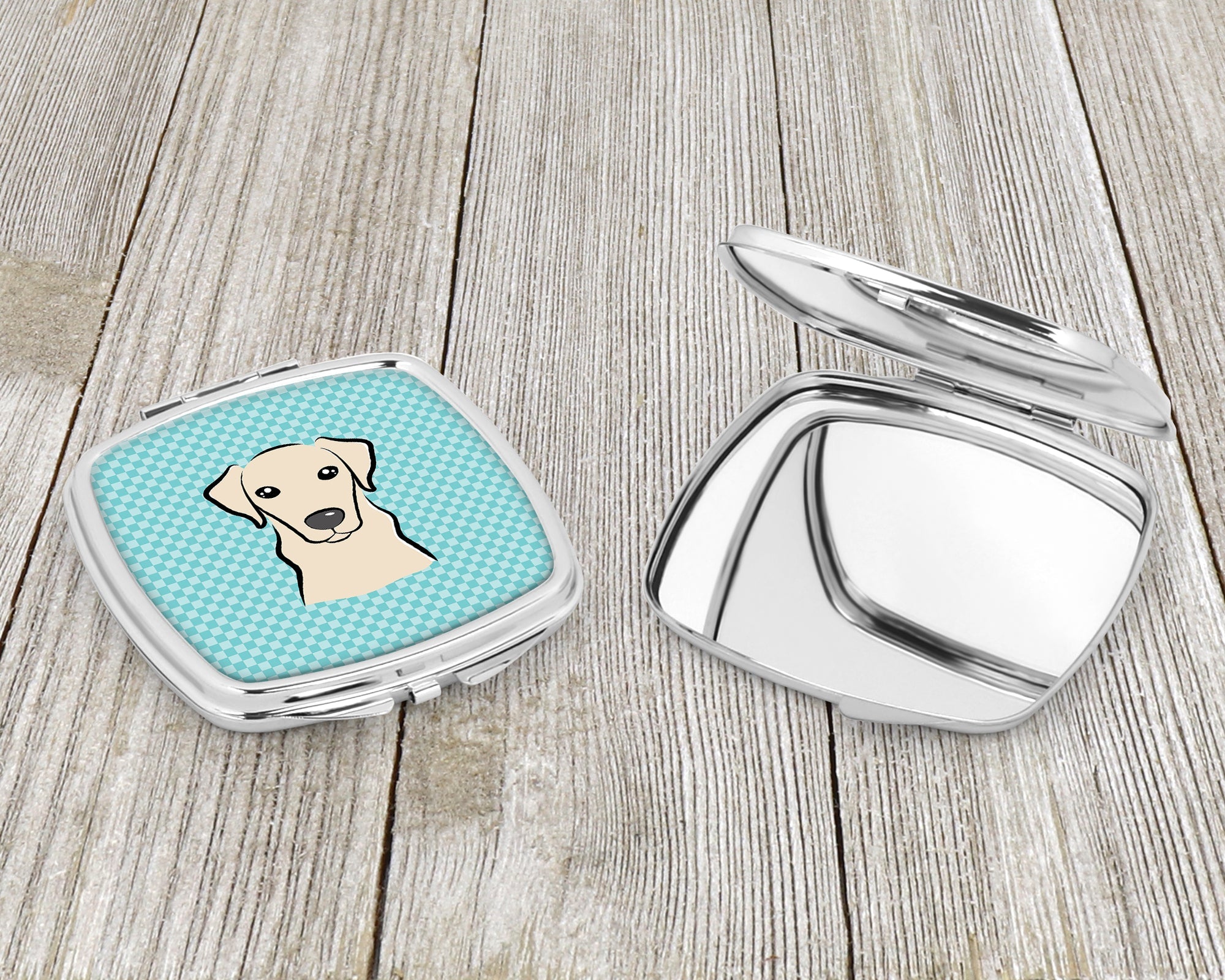 Checkerboard Blue Yellow Labrador Compact Mirror Decorative Travel Makeup Mirror for Women Girls Gifts Pocket Makeup Mirror Folding Handheld