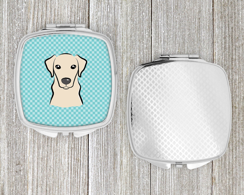 Checkerboard Blue Yellow Labrador Compact Mirror Decorative Travel Makeup Mirror for Women Girls Gifts Pocket Makeup Mirror Folding Handheld