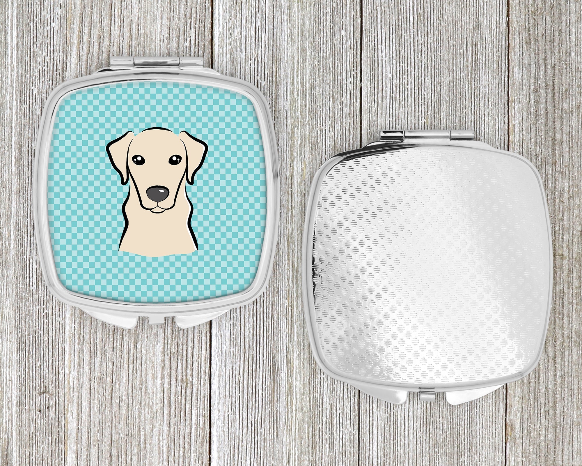 Checkerboard Blue Yellow Labrador Compact Mirror Decorative Travel Makeup Mirror for Women Girls Gifts Pocket Makeup Mirror Folding Handheld