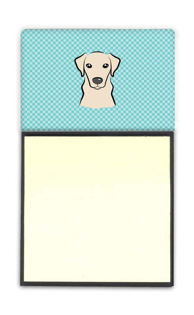 Checkerboard Blue Yellow Labrador Watercolor Sticky Note Holder Refillable Dispenser Desk Accessory 3x3 Pad Gift