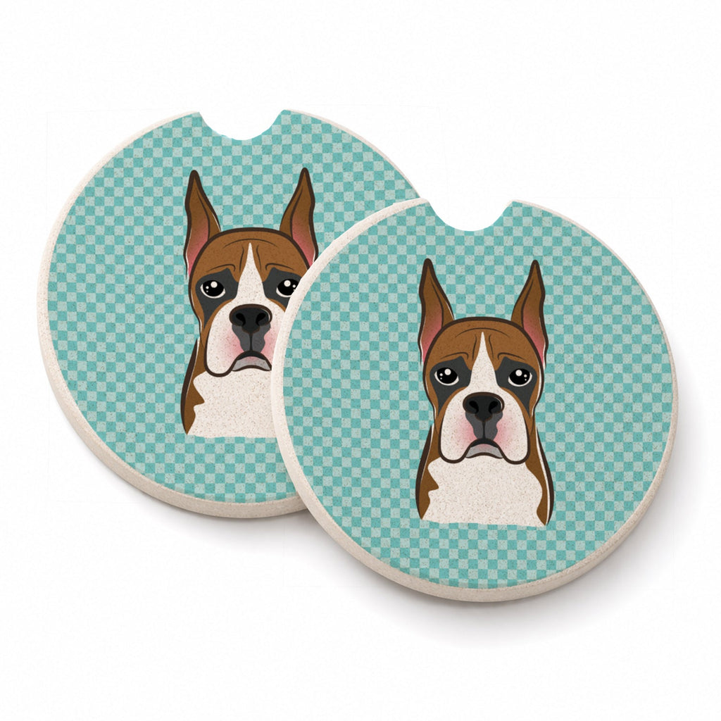 Checkerboard Blue Boxer Set of 2 Cup Holder Car Coasters Absorbent Round Sandstone Coasters Gifts for Men or Women, 2.5, Multicolor