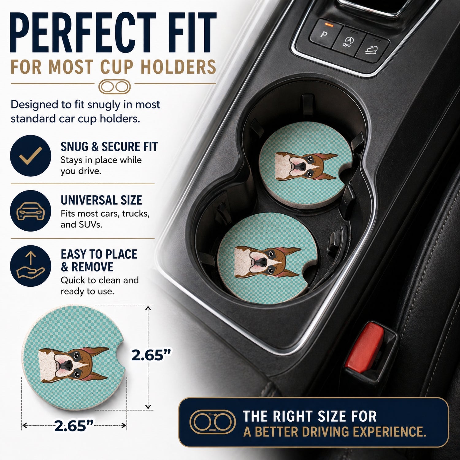 Checkerboard Blue Boxer Set of 2 Cup Holder Car Coasters Absorbent Round Sandstone Coasters Gifts for Men or Women, 2.5, Multicolor