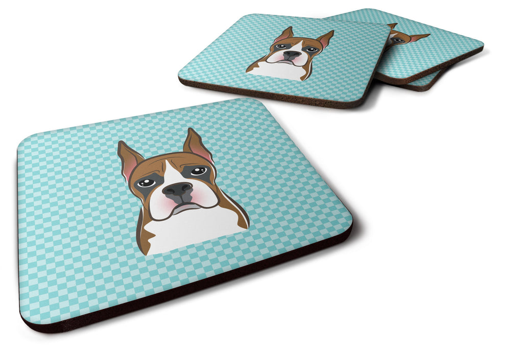 Checkerboard Blue Boxer Foam Coasters Set of 4 Cup Coasters for Indoor Outdoor, Tabletop Protection, Anti Slip, Mouse pad Material
