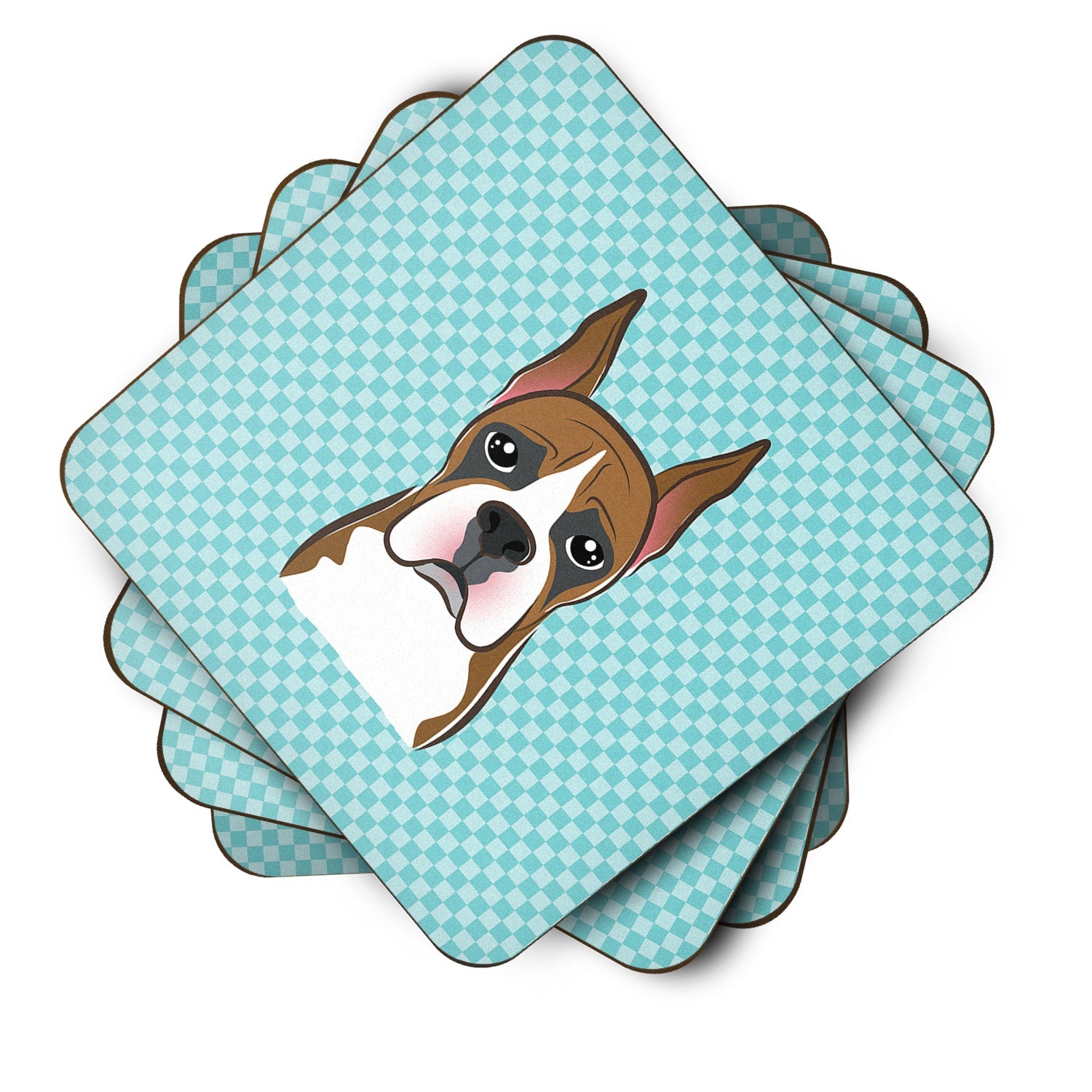 Checkerboard Blue Boxer Foam Coasters Set of 4 Cup Coasters for Indoor Outdoor, Tabletop Protection, Anti Slip, Mouse pad Material