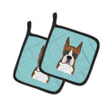 Checkerboard Blue Boxer Pot Holder Set of 2 Heat Resistant Quilted Hot Pads 7.5 x 7.5 Inch, Insulated Kitchen Trivets for Cooking & Baking