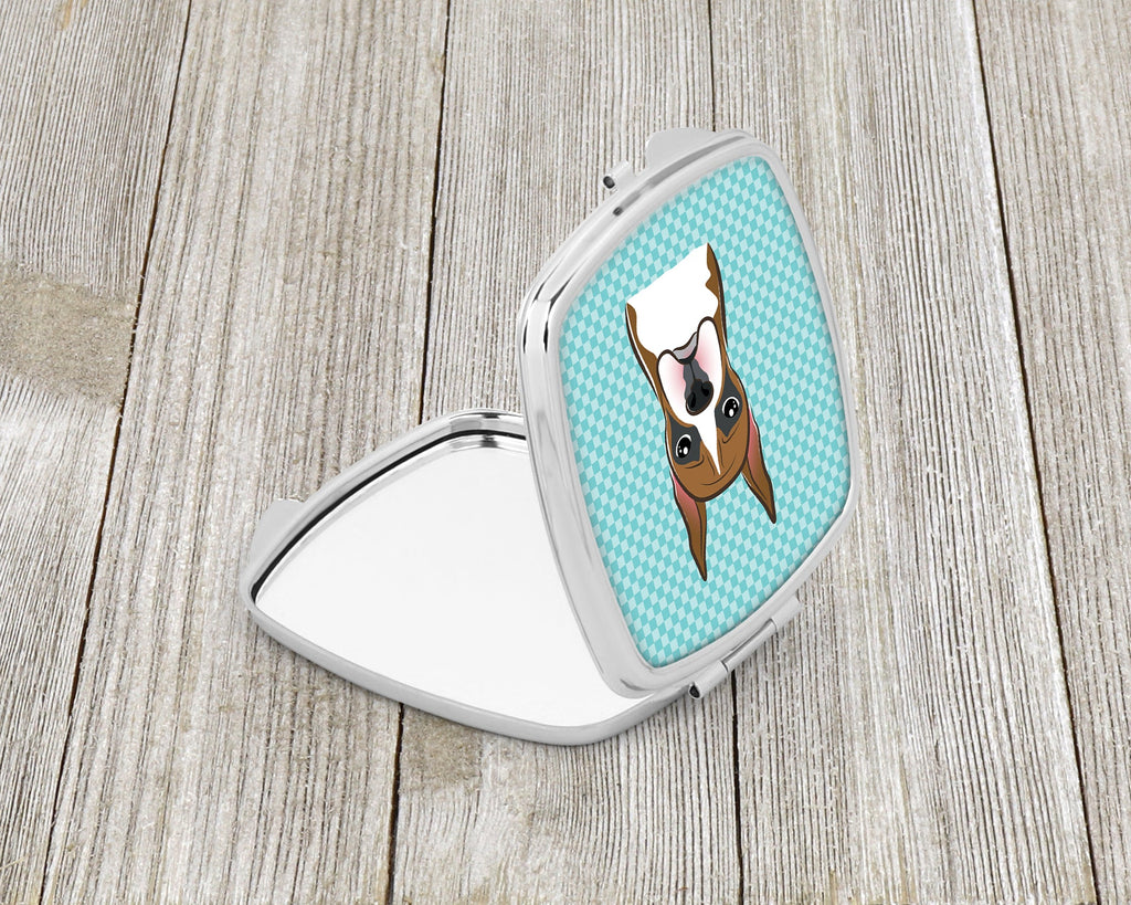 Checkerboard Blue Boxer Compact Mirror Decorative Travel Makeup Mirror for Women Girls Gifts Pocket Makeup Mirror Folding Handheld