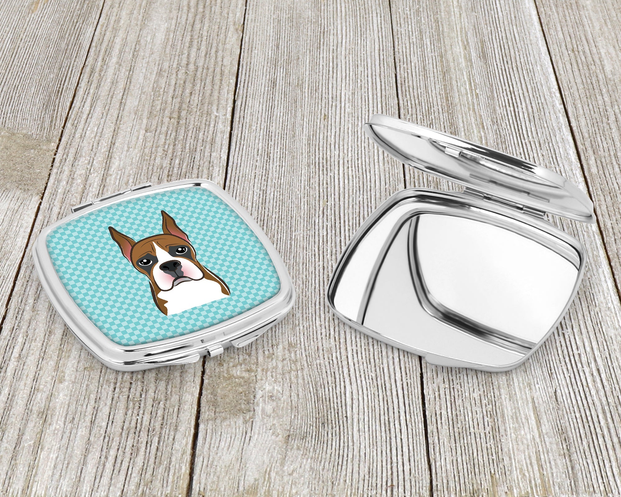 Checkerboard Blue Boxer Compact Mirror Decorative Travel Makeup Mirror for Women Girls Gifts Pocket Makeup Mirror Folding Handheld