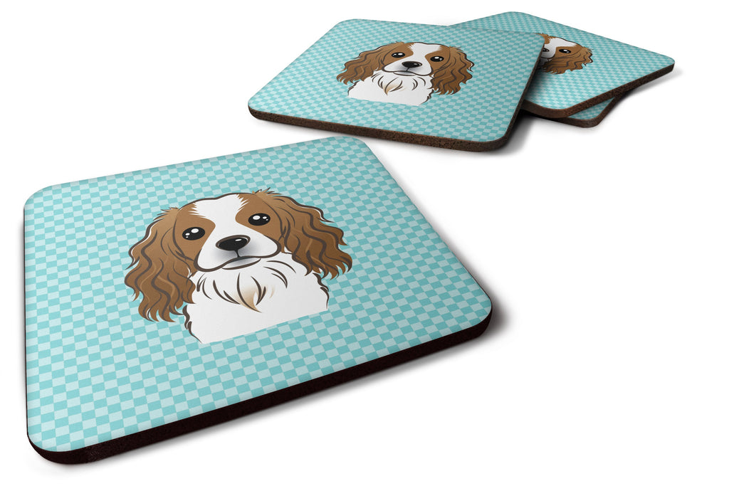 Checkerboard Blue Cavalier Spaniel Foam Coasters Set of 4 Cup Coasters for Indoor Outdoor, Tabletop Protection, Anti Slip, Mouse pad Material