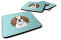 Checkerboard Blue Cavalier Spaniel Foam Coasters Set of 4 Cup Coasters for Indoor Outdoor, Tabletop Protection, Anti Slip, Mouse pad Material