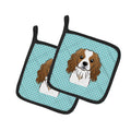 Checkerboard Blue Cavalier Spaniel Pot Holder Set of 2 Heat Resistant Quilted Hot Pads 7.5 x 7.5 Inch, Insulated Kitchen Trivets for Cooking & Baking