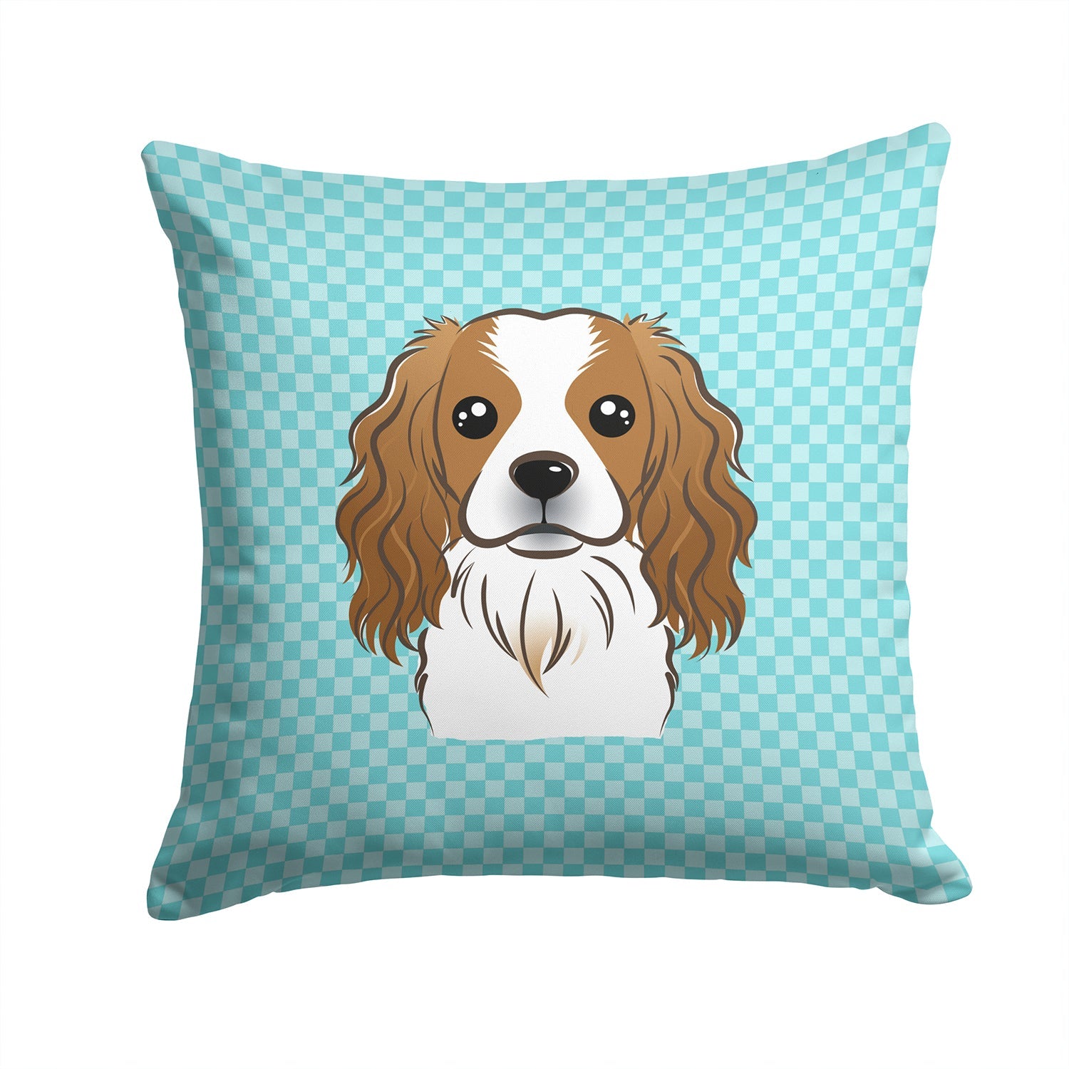 Checkerboard Blue Cavalier Spaniel Decorative Throw Pillow 14x14 Indoor Outdoor Accent Cushion, Fabric Cover with Insert for Sofa, Bed, Porch & Living Room