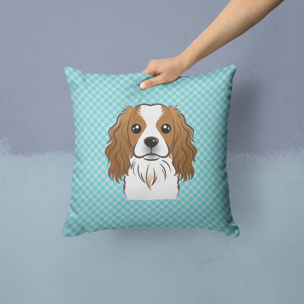 Checkerboard Blue Cavalier Spaniel Decorative Throw Pillow 14x14 Indoor Outdoor Accent Cushion, Fabric Cover with Insert for Sofa, Bed, Porch & Living Room