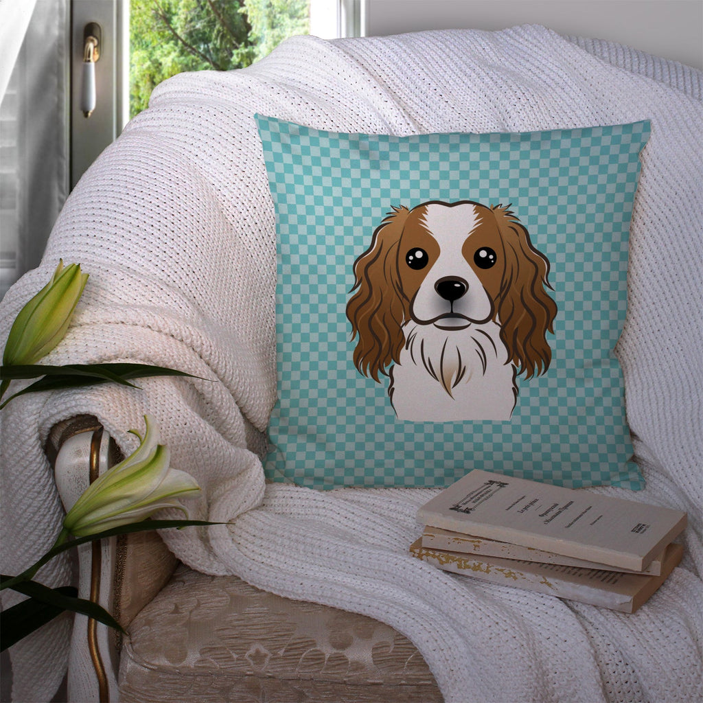 Checkerboard Blue Cavalier Spaniel Decorative Throw Pillow 14x14 Indoor Outdoor Accent Cushion, Fabric Cover with Insert for Sofa, Bed, Porch & Living Room