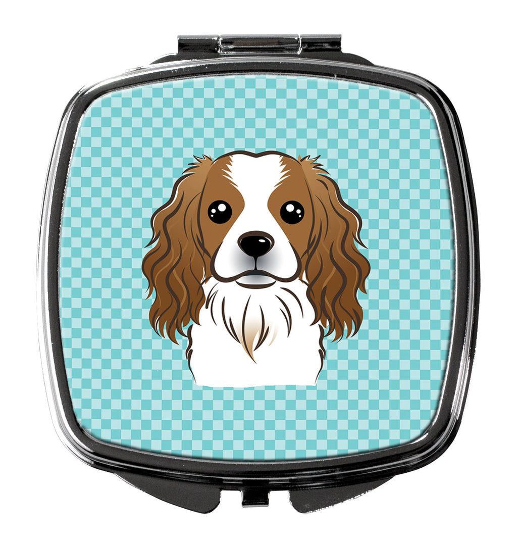 Checkerboard Blue Cavalier Spaniel Compact Mirror Decorative Travel Makeup Mirror for Women Girls Gifts Pocket Makeup Mirror Folding Handheld