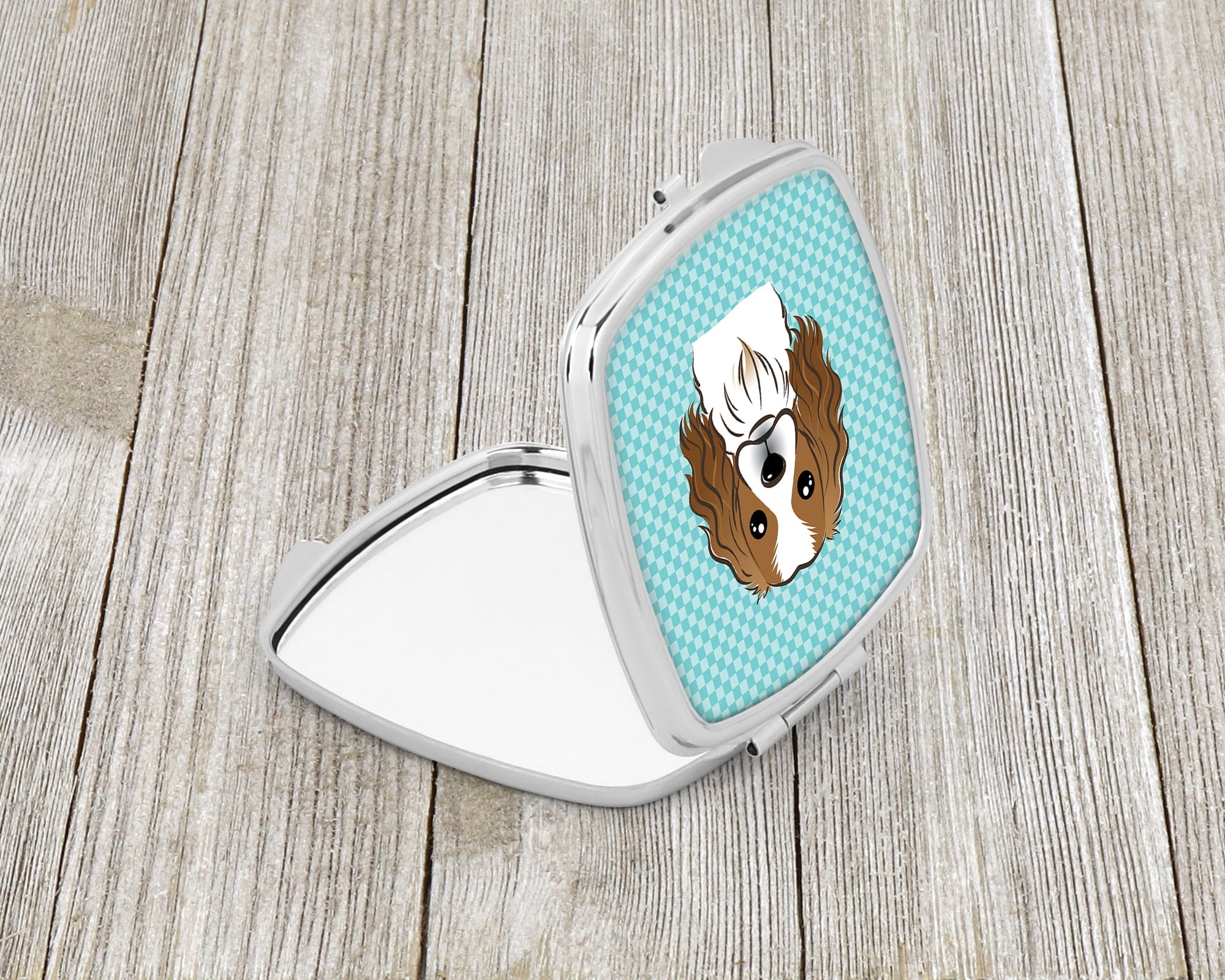 Checkerboard Blue Cavalier Spaniel Compact Mirror Decorative Travel Makeup Mirror for Women Girls Gifts Pocket Makeup Mirror Folding Handheld