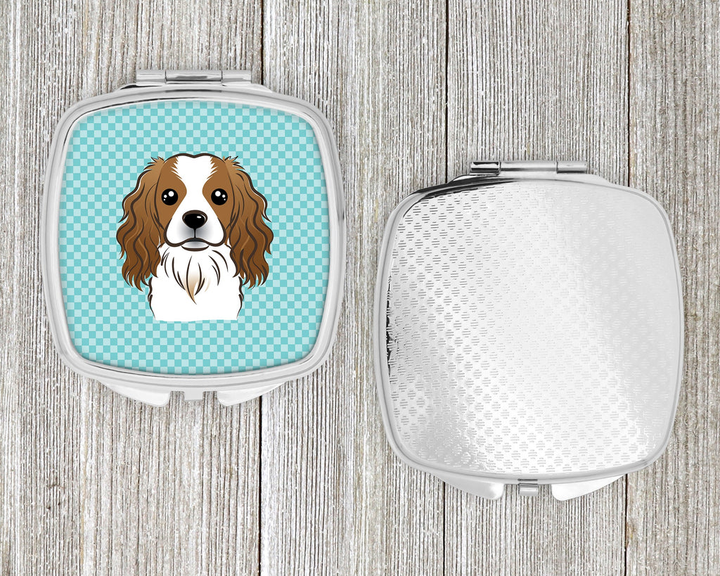 Checkerboard Blue Cavalier Spaniel Compact Mirror Decorative Travel Makeup Mirror for Women Girls Gifts Pocket Makeup Mirror Folding Handheld