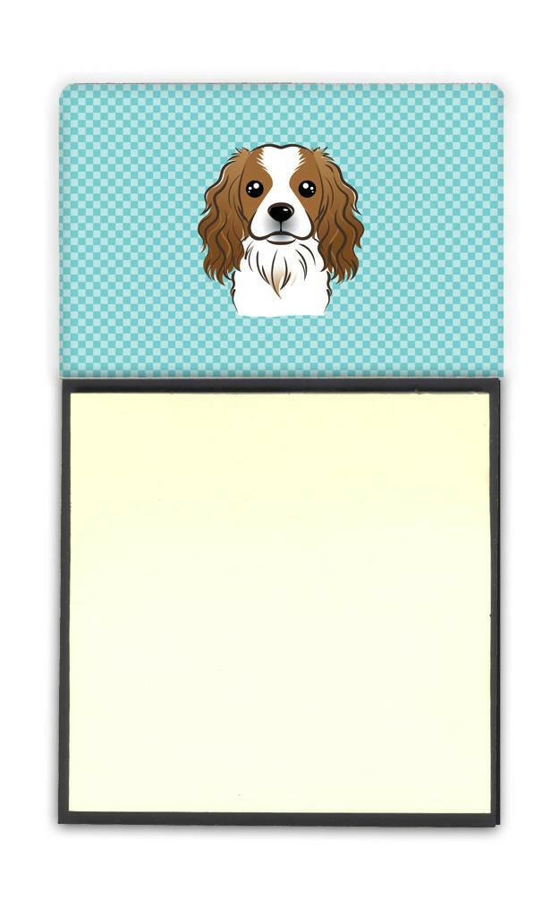 Checkerboard Blue Cavalier Spaniel Watercolor Sticky Note Holder Refillable Dispenser Desk Accessory 3x3 Pad Gift