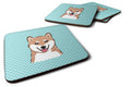 Checkerboard Blue Shiba Inu Foam Coasters Set of 4 Cup Coasters for Indoor Outdoor, Tabletop Protection, Anti Slip, Mouse pad Material