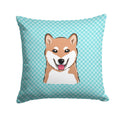 Checkerboard Blue Shiba Inu Decorative Throw Pillow 14x14 Indoor Outdoor Accent Cushion, Fabric Cover with Insert for Sofa, Bed, Porch & Living Room