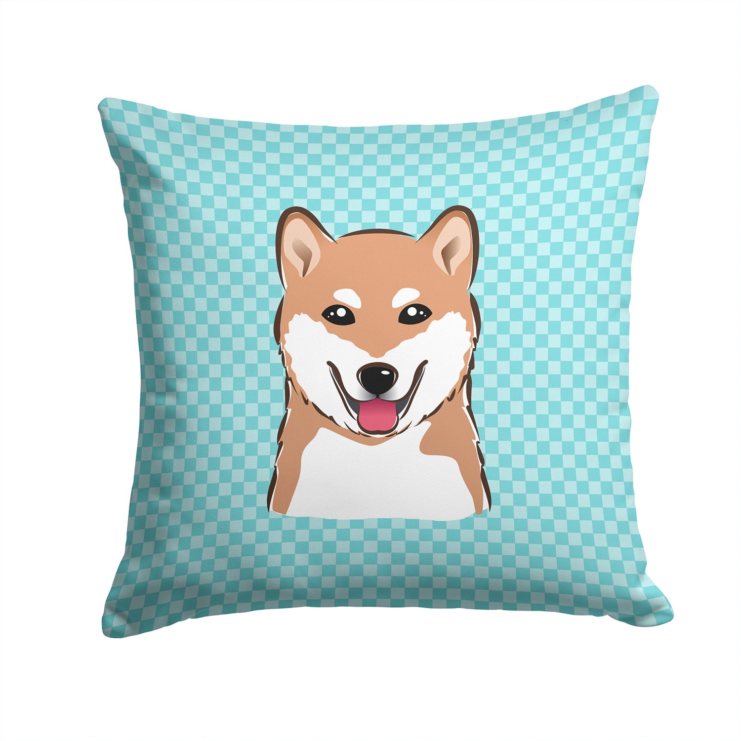 Checkerboard Blue Shiba Inu Decorative Throw Pillow 14x14 Indoor Outdoor Accent Cushion, Fabric Cover with Insert for Sofa, Bed, Porch & Living Room