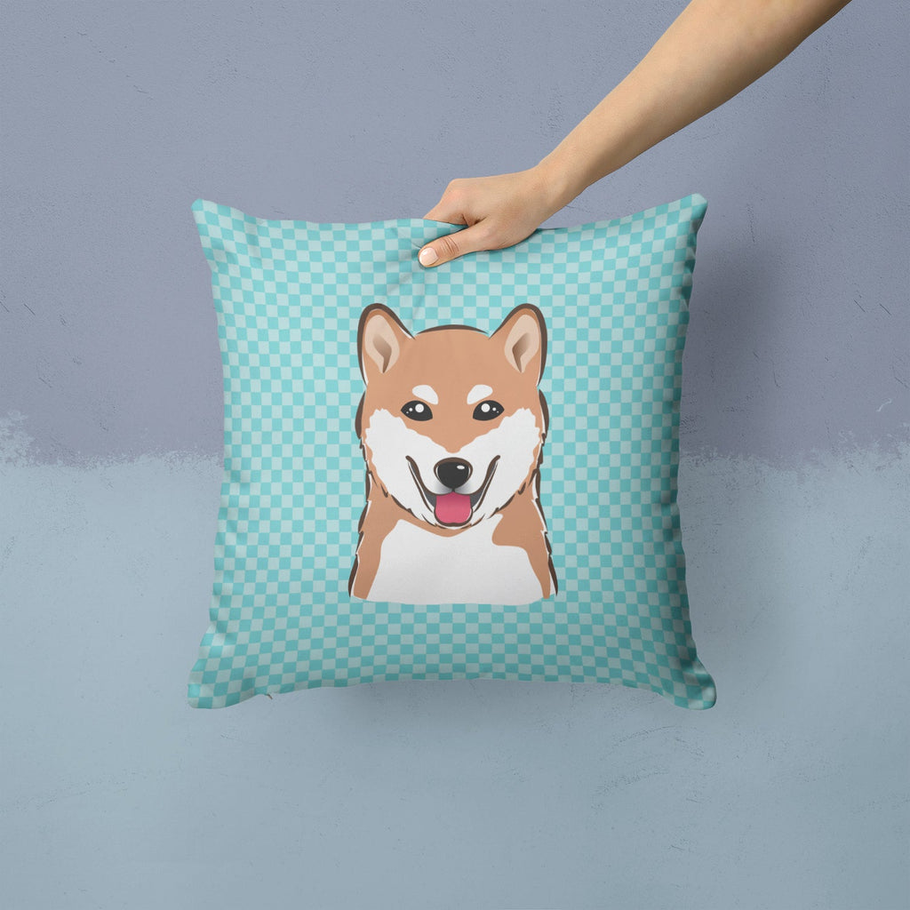Checkerboard Blue Shiba Inu Decorative Throw Pillow 14x14 Indoor Outdoor Accent Cushion, Fabric Cover with Insert for Sofa, Bed, Porch & Living Room