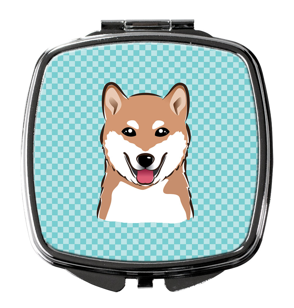 Checkerboard Blue Shiba Inu Compact Mirror Decorative Travel Makeup Mirror for Women Girls Gifts Pocket Makeup Mirror Folding Handheld