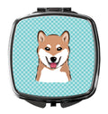 Checkerboard Blue Shiba Inu Compact Mirror Decorative Travel Makeup Mirror for Women Girls Gifts Pocket Makeup Mirror Folding Handheld