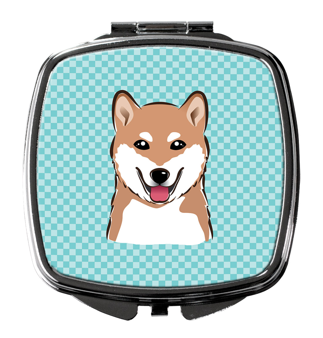 Checkerboard Blue Shiba Inu Compact Mirror Decorative Travel Makeup Mirror for Women Girls Gifts Pocket Makeup Mirror Folding Handheld