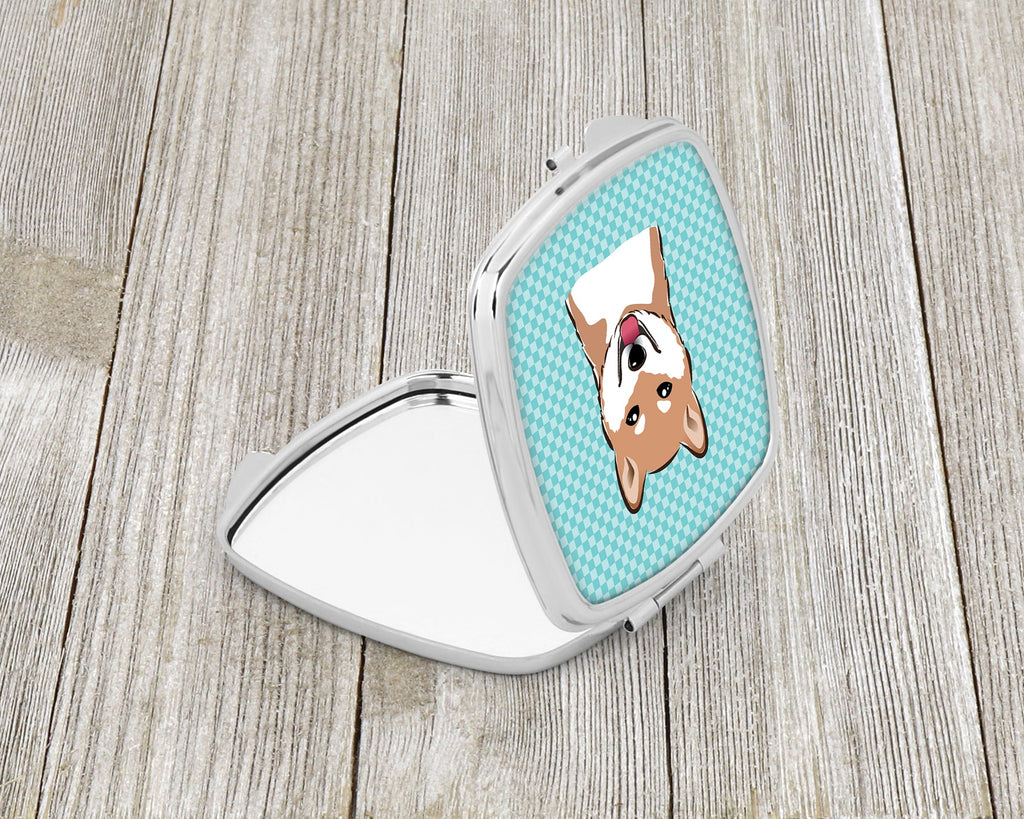 Checkerboard Blue Shiba Inu Compact Mirror Decorative Travel Makeup Mirror for Women Girls Gifts Pocket Makeup Mirror Folding Handheld
