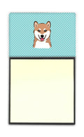 Checkerboard Blue Shiba Inu Watercolor Sticky Note Holder Refillable Dispenser Desk Accessory 3x3 Pad Gift